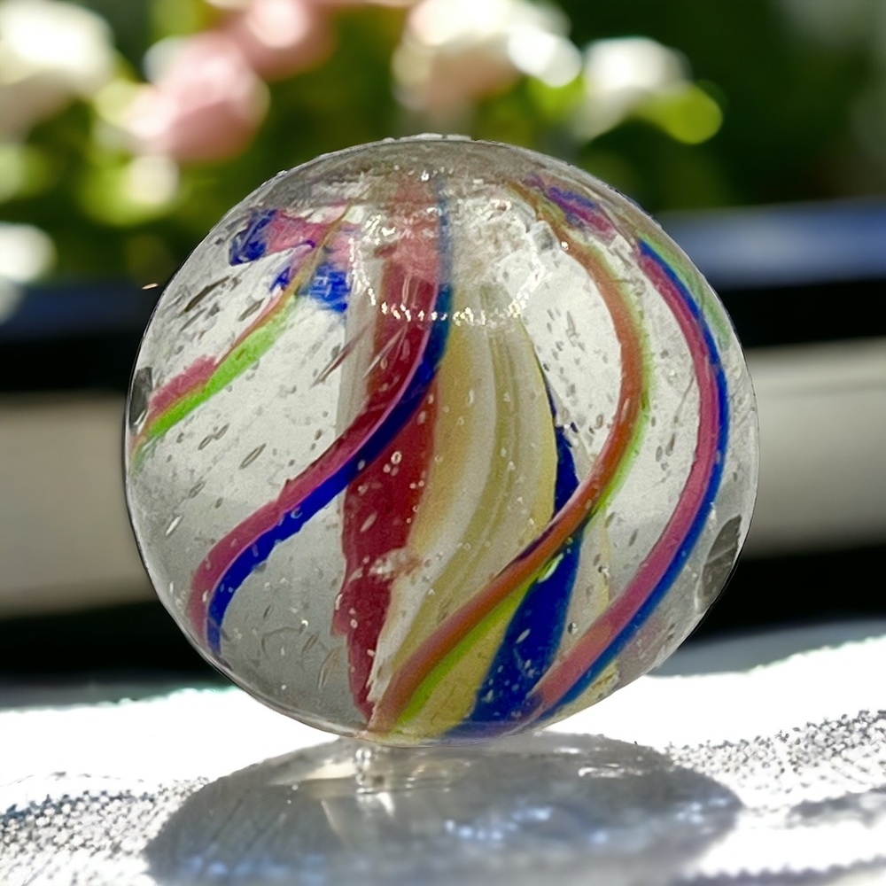 Sold! Antique German Bright Colorful Solid Core Swirl Colorful Cage Marble 5/8”